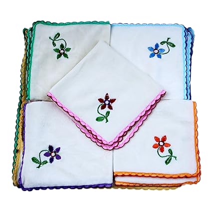 K.S. Collection Womens Cotton Flowers Embroidery Face Towels (Multicolour) - Set of 12