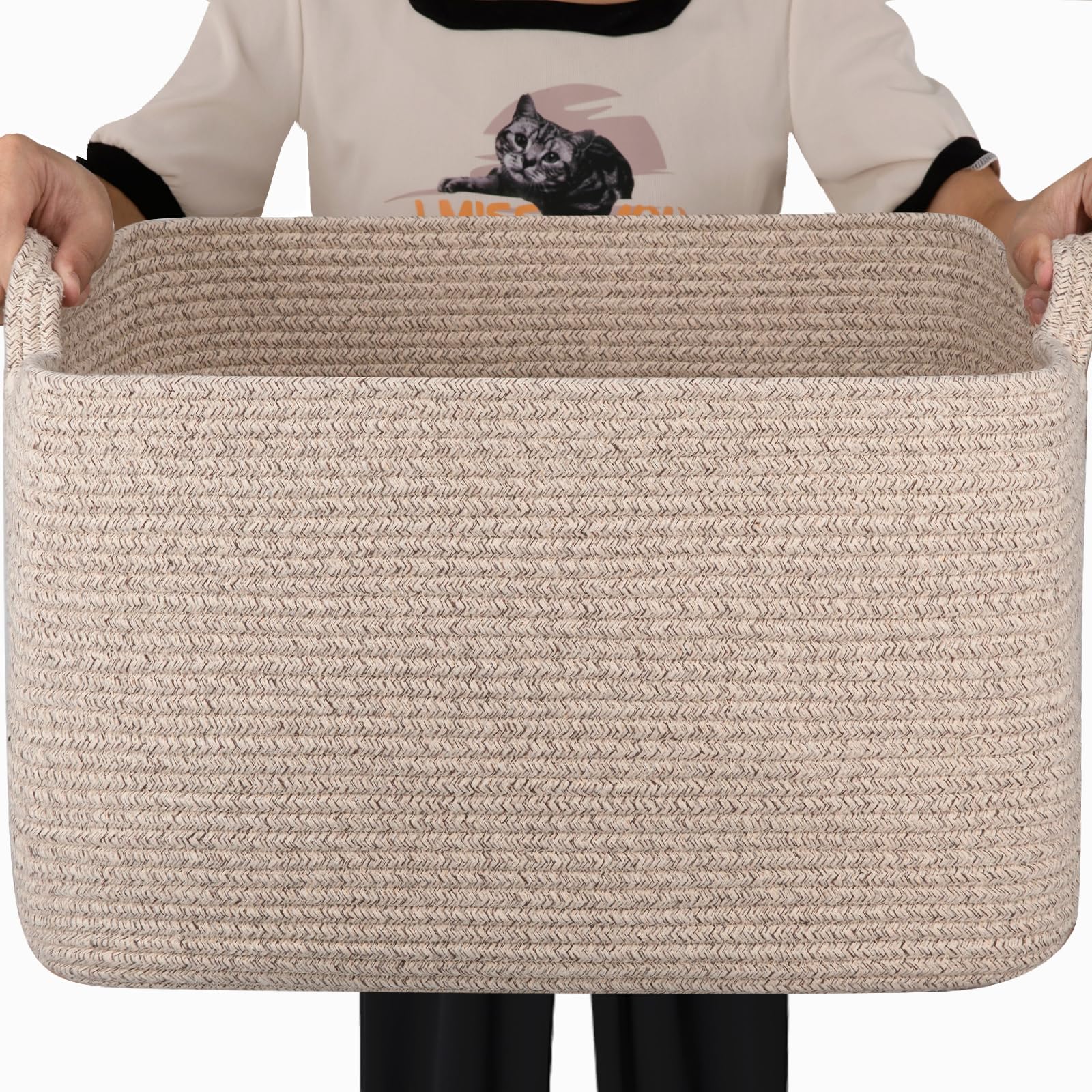 Photo 1 of SIXDOVE 65L Large Storage Basket, Cotton Rope Woven Blanket Basket, Toy Storage for Baby Room, Living Room, Brown
