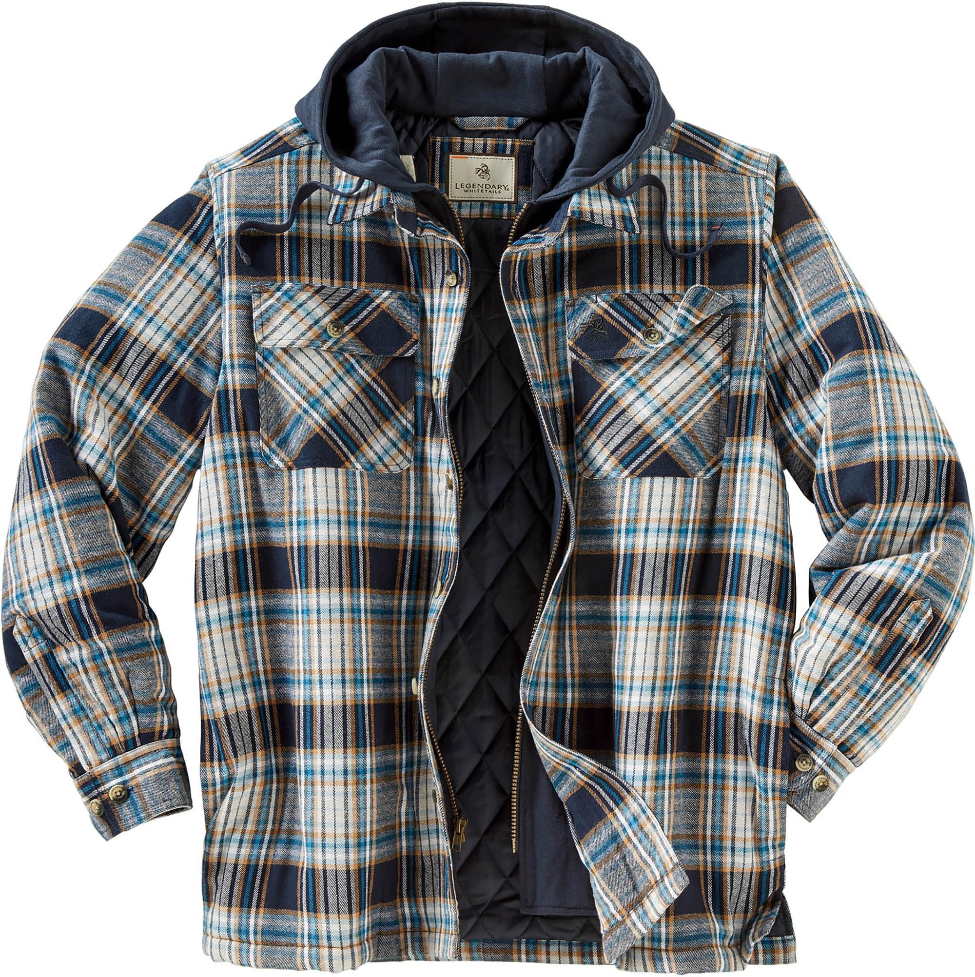 Legendary Whitetails Mens Plaid Flannel Shirt Jacket Quilted with Hood Polyfill Insulated Shacket, Blue Dusk Plaid, 2XT Image