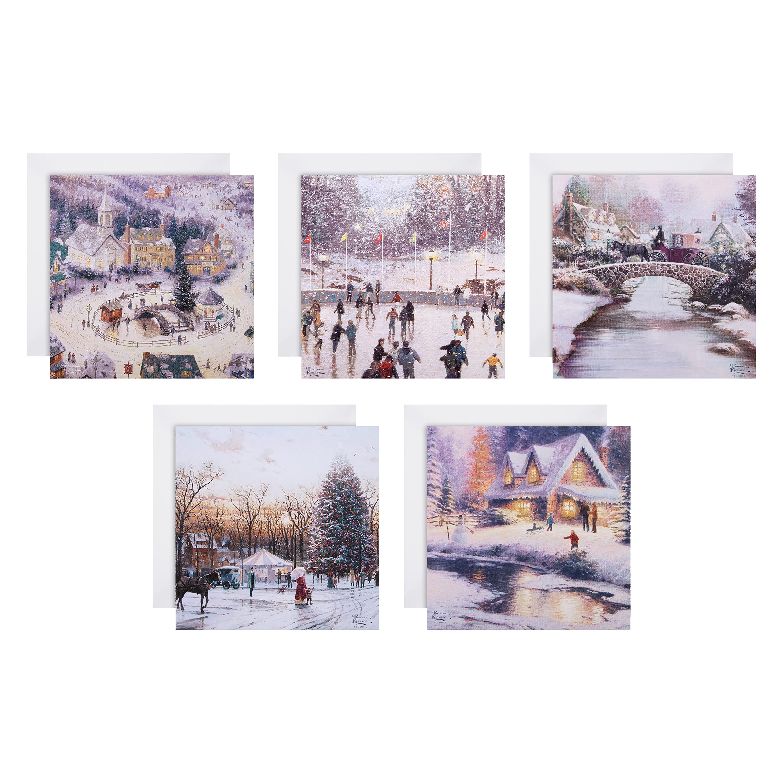 Hallmark Multipack Christmas Cards, Charity Cards, Pack of 30 in 5 Thomas Kinkade Designs, Ice Skating, Winter Activities