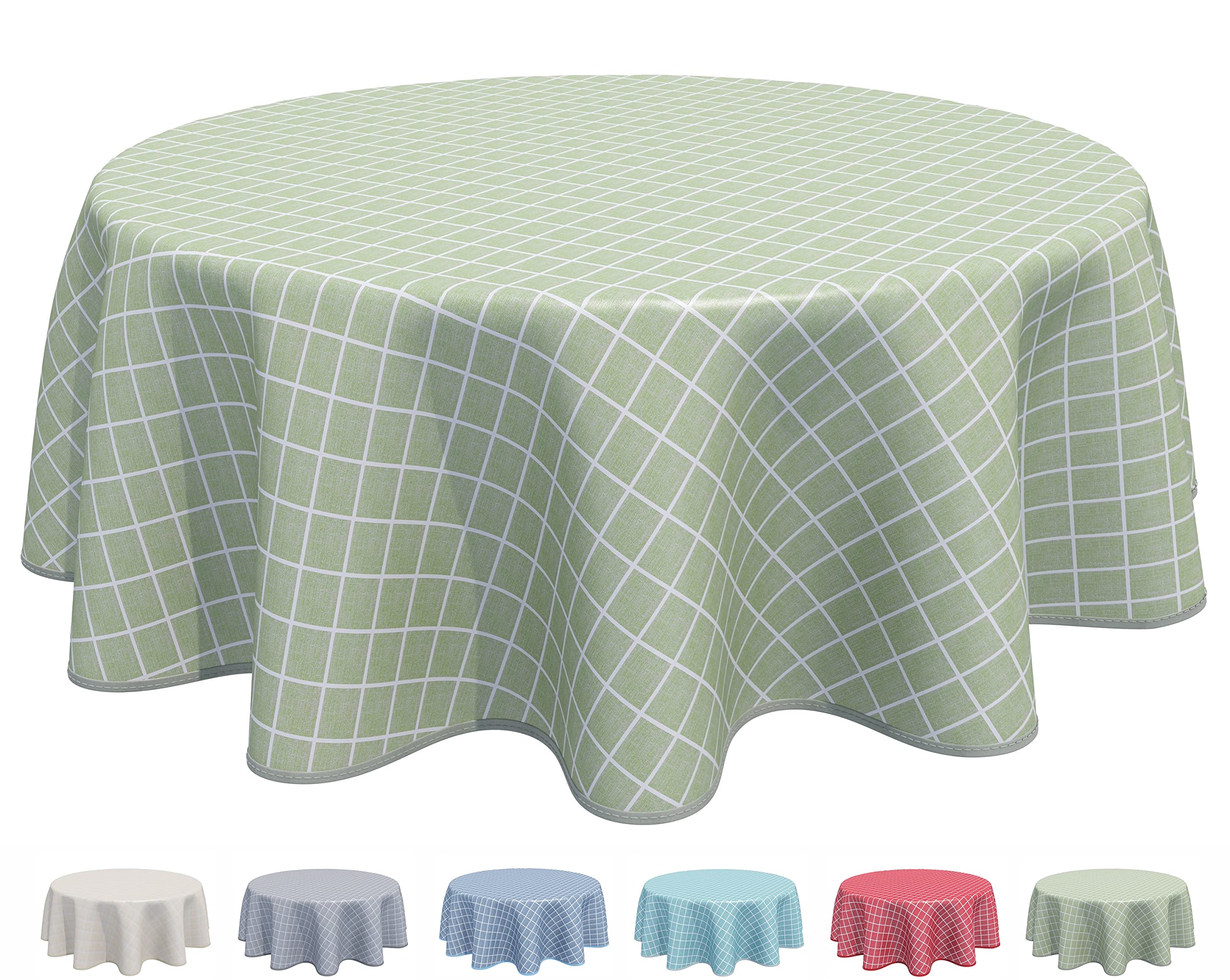 Home Direct Round Oilcloth PVC Wipe Clean Tablecloth 160cm 62" Check Sage Green