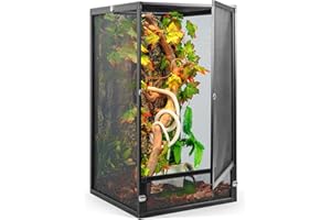 RunDuck 45 Gallon 360° Panoramic Foldable Reptile Terrarium Kit: Crested Gecko Tank and Reptile Cage for Superior Ventilation, Easy Feeding, Sturdiness, and Simple Assembly (Black, 32"x18"x18")
