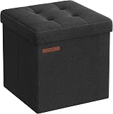 SONGMICS Storage Ottoman Storage Bench Footrest 30x30x30 cm Ink Black LSF028B51