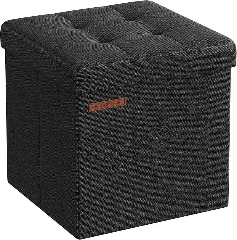 SONGMICS Storage Ottoman Storage Bench Footrest 30x30x30 cm Ink Black LSF028B51