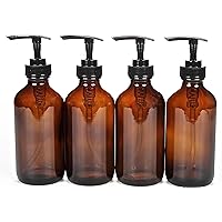 Vivaplex, 4, Large, 8 oz, Empty, Amber Glass Bottles with Black Lotion Pumps