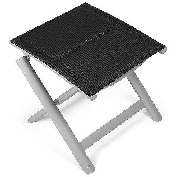 Vanage gepolsterter Hocker in schwarz - klappbarer Fußhocker - Alu Klapphocker - Sitzhocker - Klappstuhl für Camping, Garten,