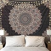 Edeesky Black Mandala Tapestry Wall Hanging Psychedelic Wall Tapestry Aesthetic Indian Hippie Decor Bohemian Art Boho Home Decoration for Bedroom,Living Room,Dorm