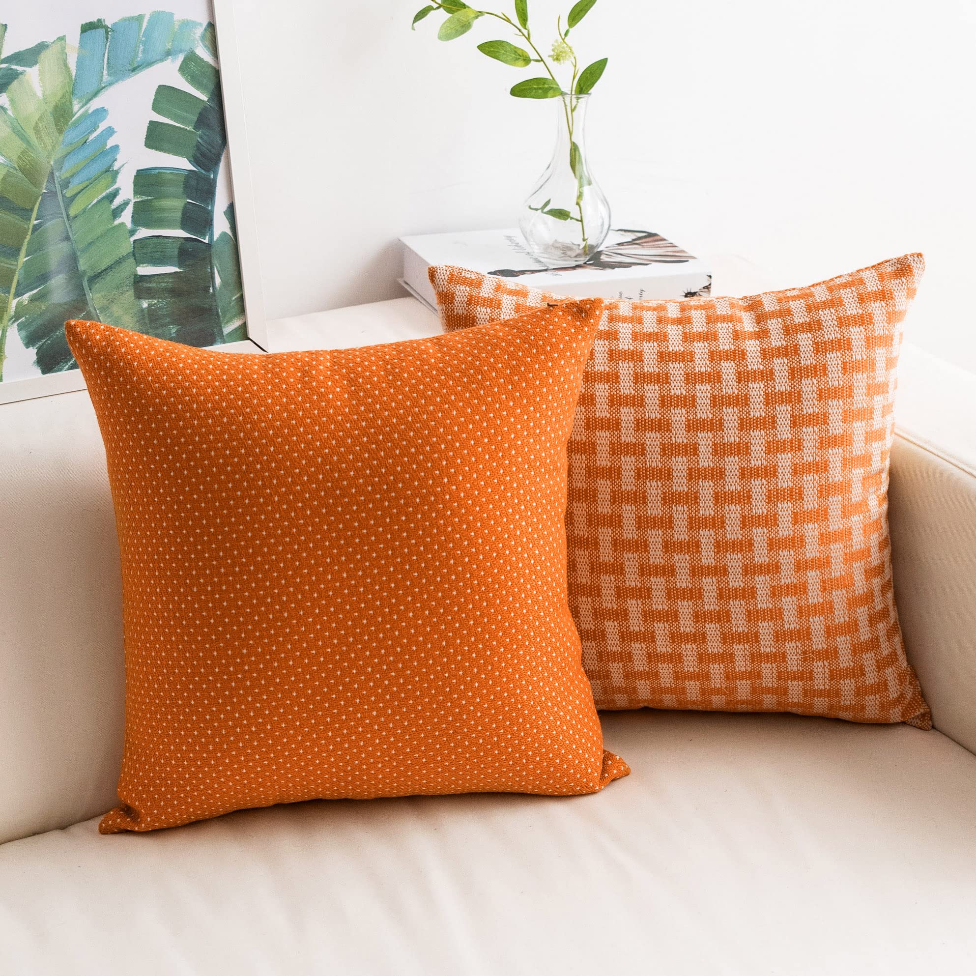 Home Brilliant Orange Cushion Cover 60x60 Soft Linen Cushion Covers, Large Cushions for Sofa Bed Couch, Thanksgiving Decorative Cushion Protectors 60cm, Pack of 2, Cream Orange โ image 1