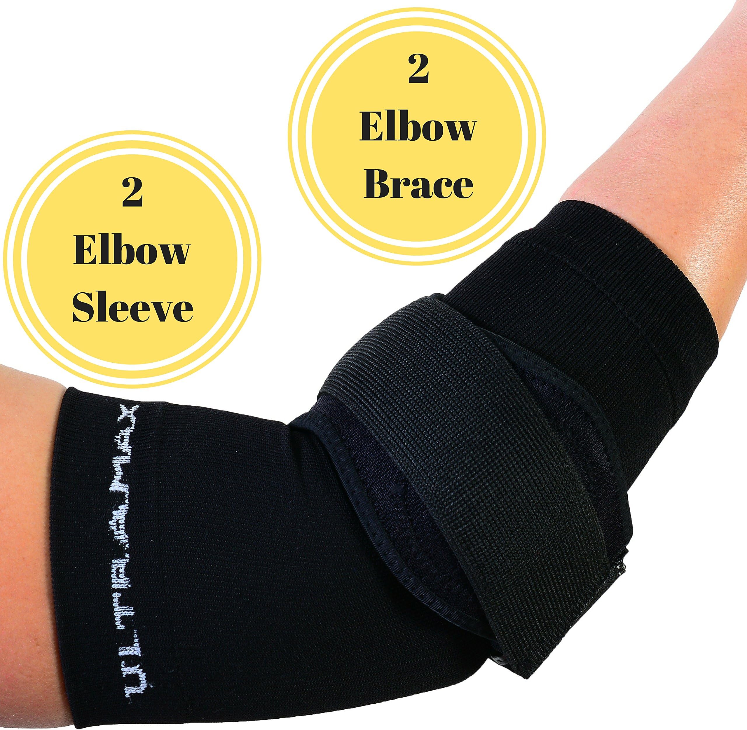 Elbow Sleeve and Brace (Extra Large, Black) Includes 2 Elbow Sleeves and 2 Elbow Braces