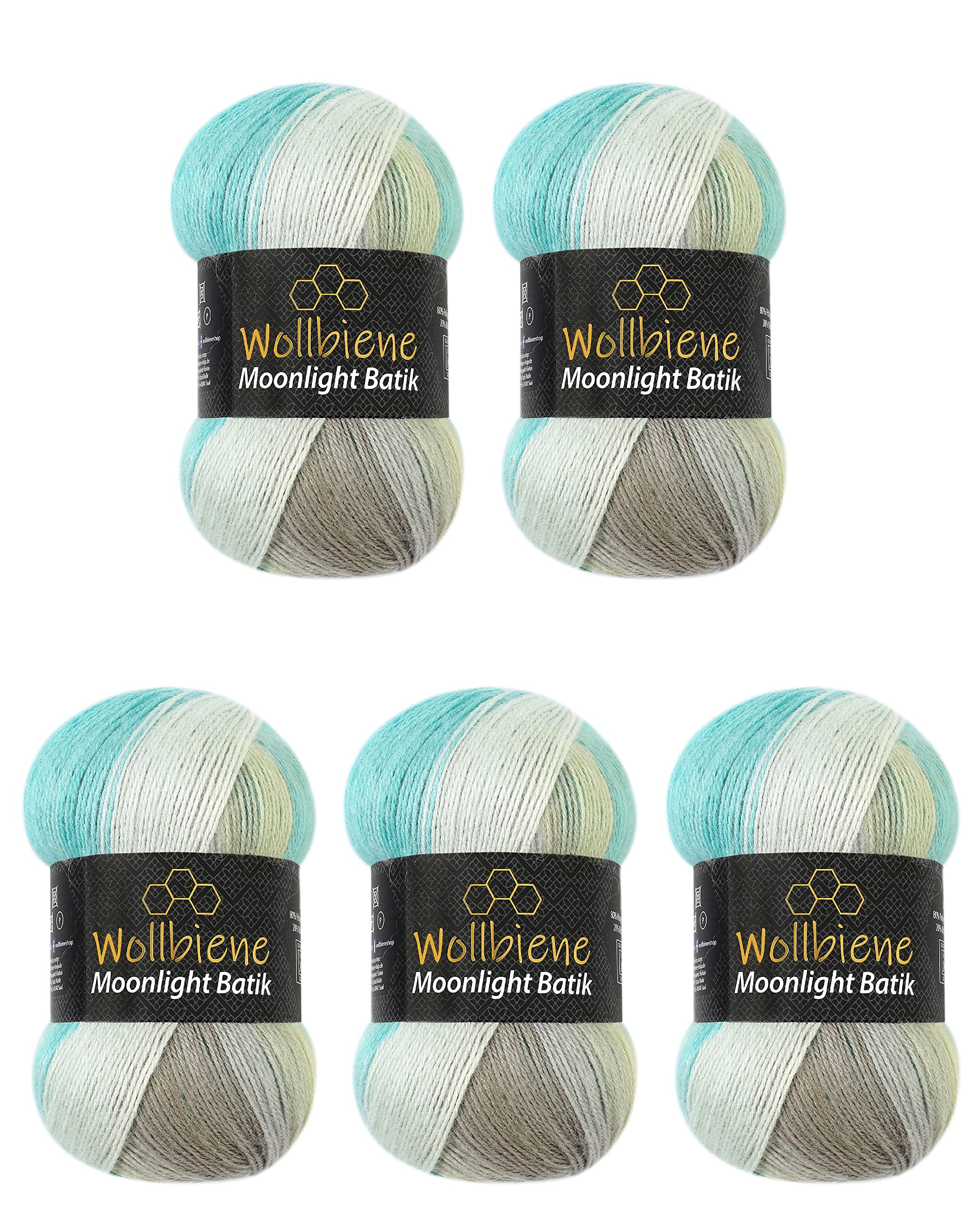 Wollbiene Moonlight Batik 5 x 100g Gradient Wool for Knitting and Crocheting - 500g Turkish Wool (4050 Turquoise Grey Beige) — image 1