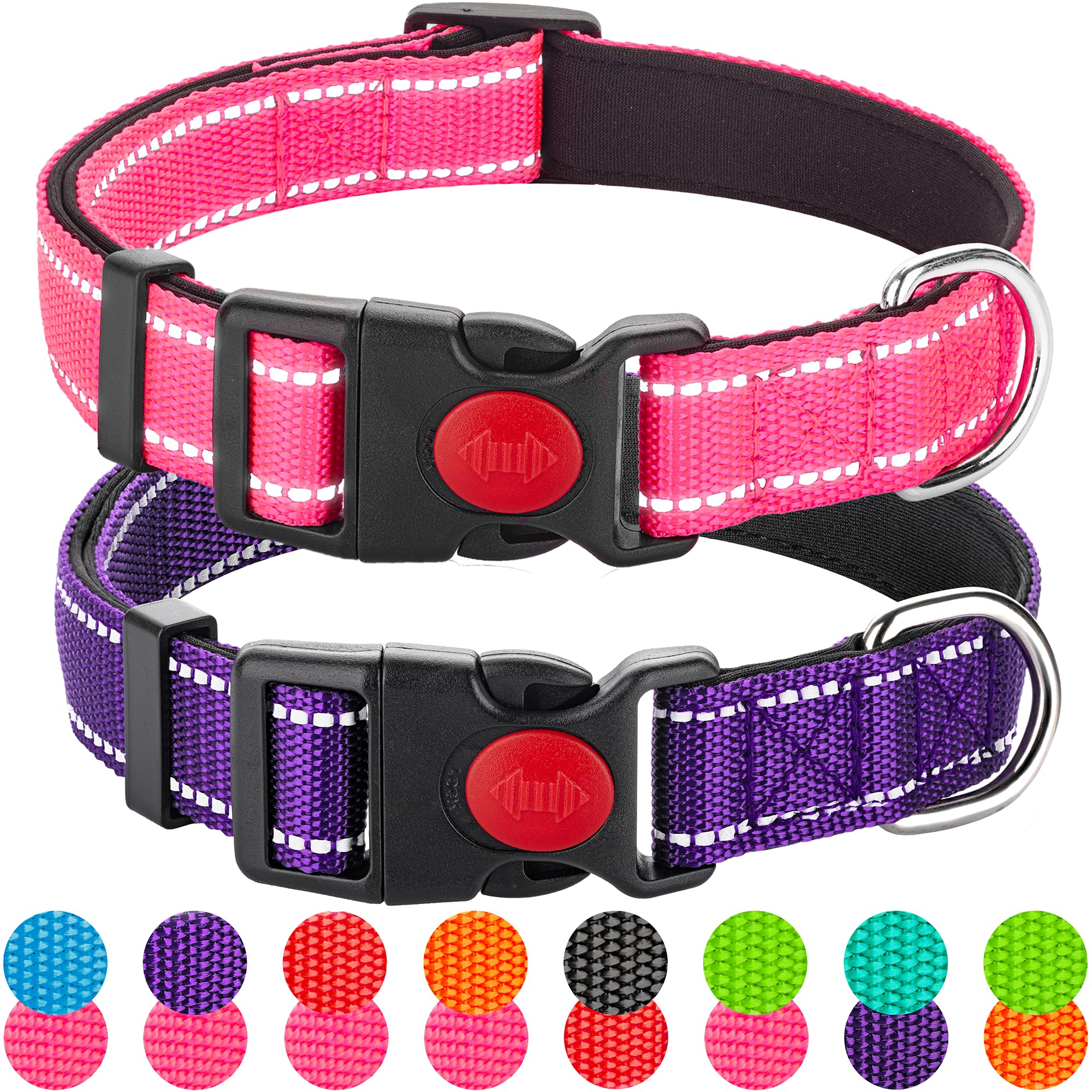 Photo 1 of 2 Pack Reflective Dog Collars for Medium Large and Small Breed Dogs Male Female,Padded Soft Durable Nylon Neoprene Collar for Puppy Dogs Girl Boy with Quick Release Safety Buckle,Pink,Purple,XS