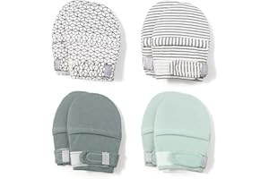 HAPIU Baby No Scratch Mittens Stay On, 100% Cotton Breathable, Adjustable Infant Gloves for Boys Girls, Newborn - 12 M