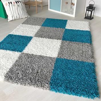 Amazon De Hochflor Shaggy Teppich Kariert In Versch Farben Und