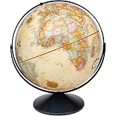 Replogle Eureka 16 inch desktop globe with up to date antique raised relief map and full swing gyromatic assembly. The beautiful antique ocean product has vast amounts of up-to-date information will pique the interest of any geographical connoisseur of all ages. This sturdy globe features over 4000 place names and political boundaries.