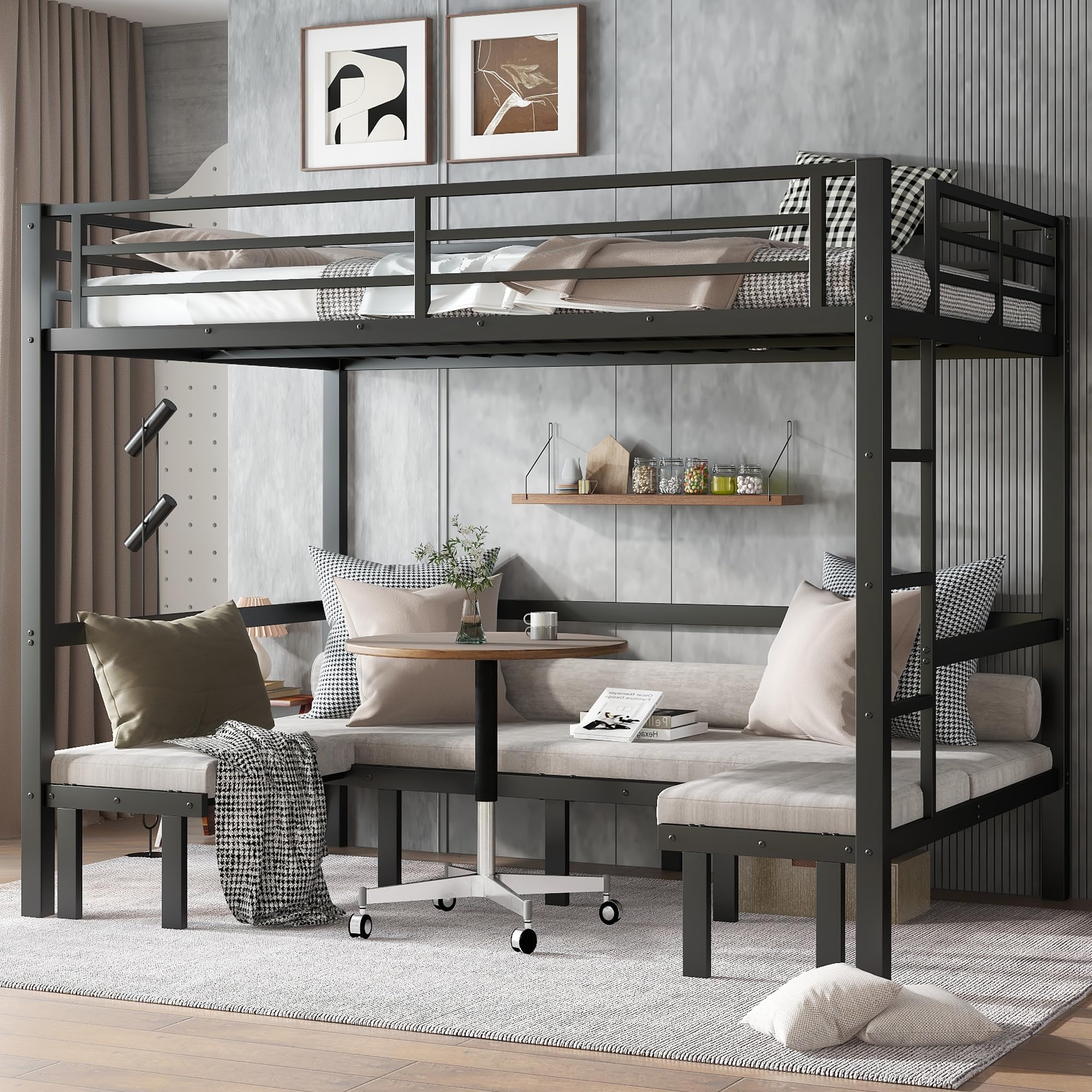 Photo 1 of (used)(missing pieces) Queen Over Queen Bunk Bed for Adults, Heavy Duty Bunk Bed can Turns into Loft Bed with U-Shaped Sofa, Adults Bunk Bed