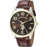 U.S. Polo Assn. Men's Brown Dial Watch with Gold-Tone Bezel and Croc-Embossed Strap &ndash; Analog Quartz Timepiece in Gift Box Fits Wrists 5.5"-8" with 44mm Silver-Tone Case