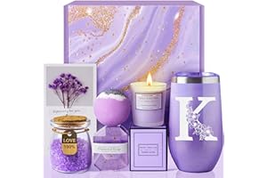 MADDIFY Gifts for Women, Mom, Wife, Girlfriend, Sister, Friends, Her - Unique Birthday, Christmas, Valentine's Day, Mothers Day Gifts - Initial Lavender Spa Gift Basket Set (K)