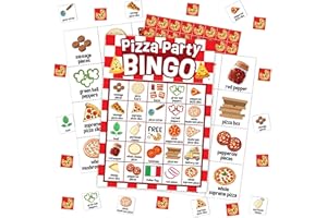 Mueddur Pizza Party Bingo Card, Pizza Bingo Set for Adults Large Group Family Friends, Sleepover Party Game, Gourmet Food Bingo Kit for Birthday, Holiday Games for 24 Players -05