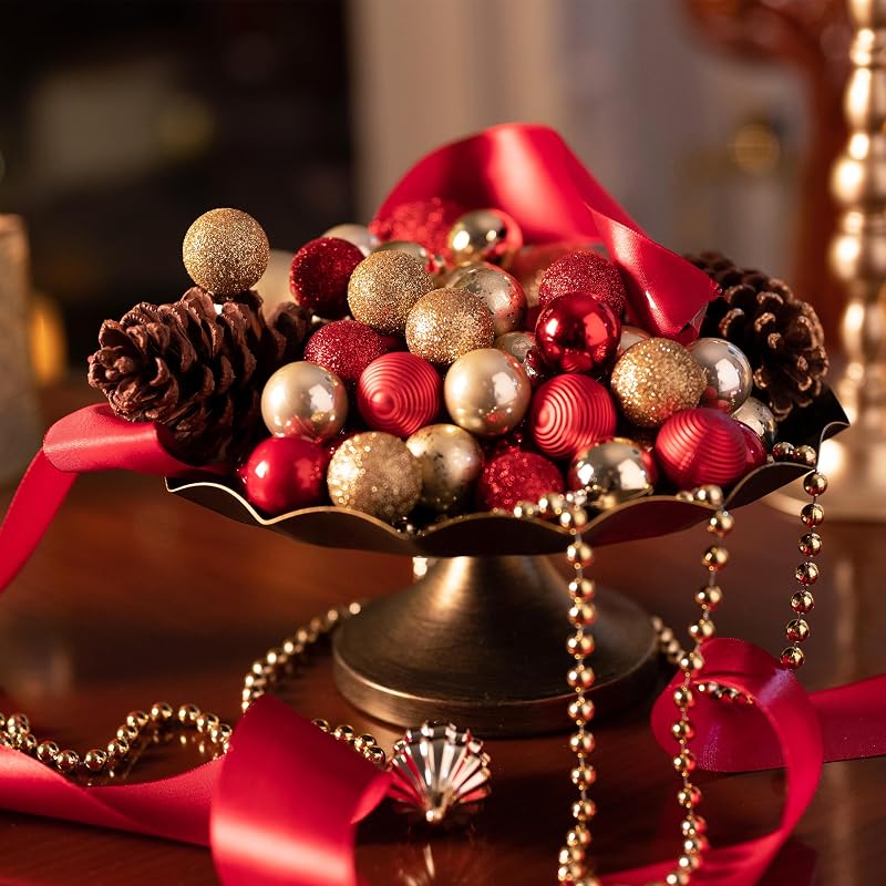 49pcs 3cm Boules de Noël, Décoration d'ornements de Boule de Noël Rouge et Dorée Incassable, Décoration Boule De Sapin De Noël, Paillette Mat Brillant, Emballage en Carton Kraft — photo 3 sur 6