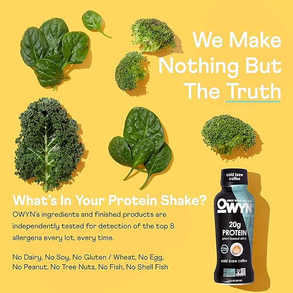 OWYN – 100% VEGAN PLANT-BASED PROTEIN SHAKES | COLD BREW COFFEE, 12 FL OZ | DAIRY-FREE, GLUTEN-FREE, SOY-FREE, TREE NUT-FREE, EGG-FREE, ALLERGY-FREE, VEGETARIAN, 1 COUNT