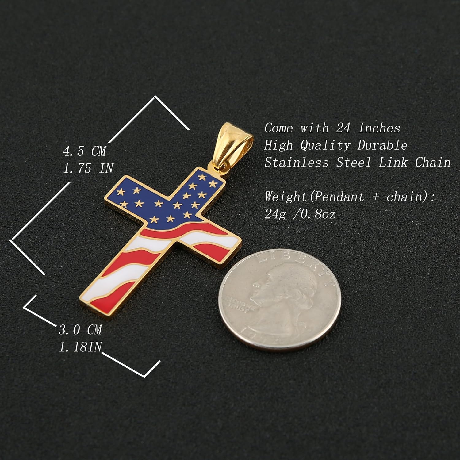 HZMAN American Flag Patriotic Cross Religious Jewelry Pendant Necklace, Silver: Clothing