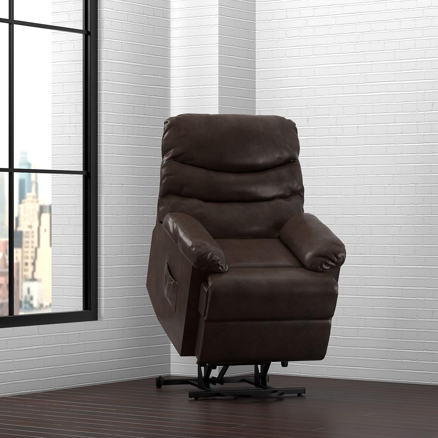 ProLounger Power Recliner and Lift Wall Hugger Chair in Brown Renu Leather