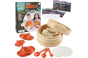 MasterChef Junior Kids Dumpling Making Set- 5 Pc Kit- Real Cookware Includes Recipes, Steamer Basket, Mold, Press Measuring Spoons Steamer Paper, Homemade Cooking Party for Dim Sum Soups Chinese Food