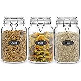 JoyJolt Airtight Glass Jars with Lids Set of 3. 50oz Glass Jar with Lid and 6 Silicone Seals! Med Glass Food Storage Containers. Square Mason Jar, Flour Jar, Candy or Cookie Jars for Kitchen Counter