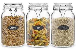 Airtight Glass Jars with Lids Set of 3. 50oz Glass Jar with Lid and 6 Silicone Seals! Med Glass Food Storage Containers. Squa