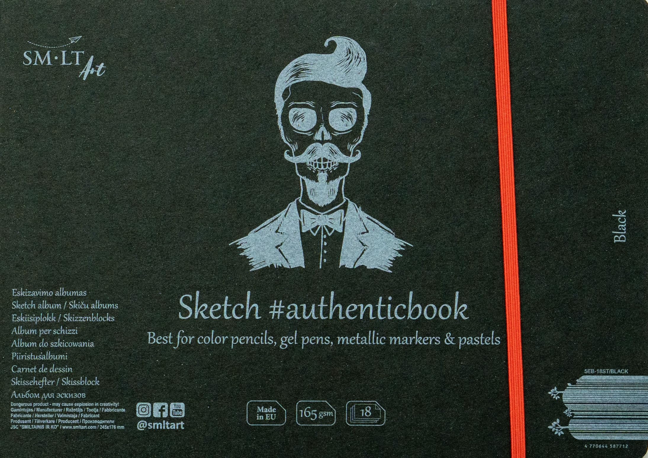 SMLT with Model 18st Authentic/Black Stitched Line 245X176 mm Authenticbook Sketch Pad 165 GSM Paper 18 Sheets Light Textured Black
