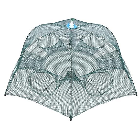 Zite Fishing Köderfisch-Reuse Fischreuse Krebs-Reuse Aalreuse 6 Öffnungen Faltbar mit Futterbeutel