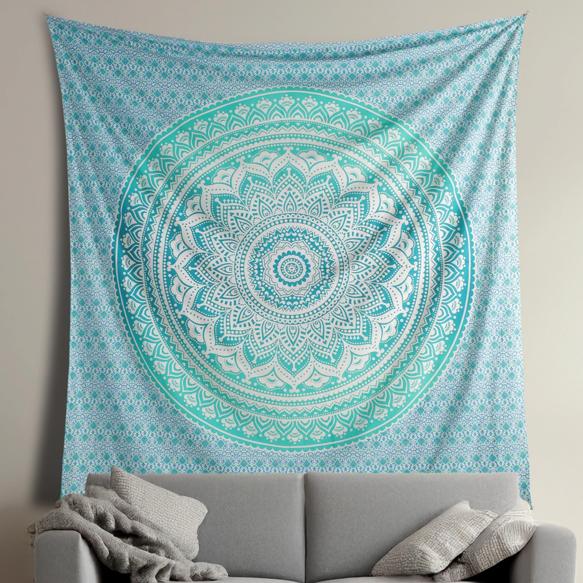 THE ART BOX Indian Cotton Green Tapestry Mandala Wall Hangings- Tapestry For Bedroom - Indie Wall Tapestry Hippie Room Decor - Boho Twin Tapestrys Aesthetic 55x82 Inches