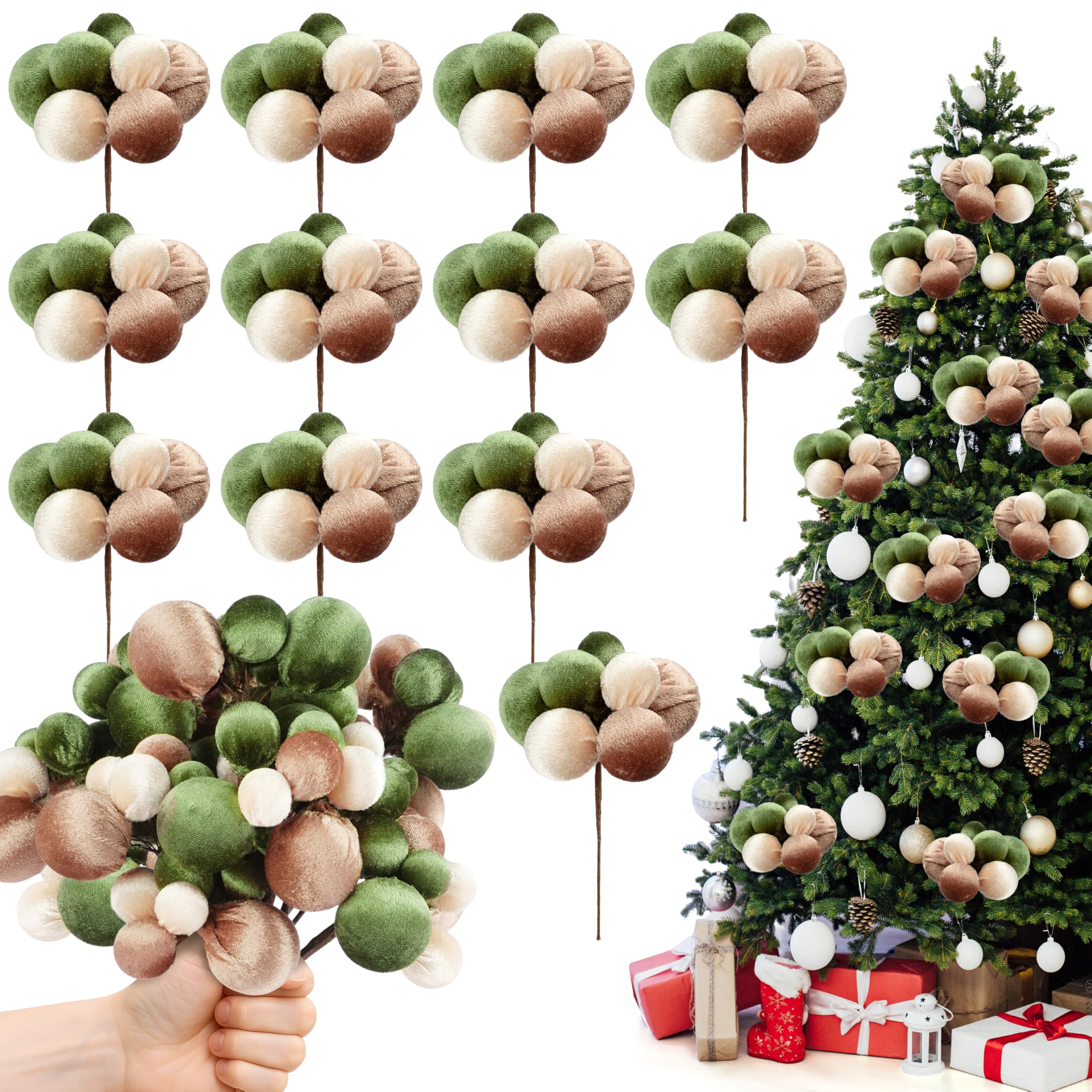 Photo 1 of 12 Pcs Christmas Tree Picks 7.9 inch Neutral Color Christmas Balls Ornaments Wired Picks Shatterproof Xmas Ball Picks for Xmas Tree Topper DIY Wreath Holiday Floral Vase Fillers Crafts Home Decor