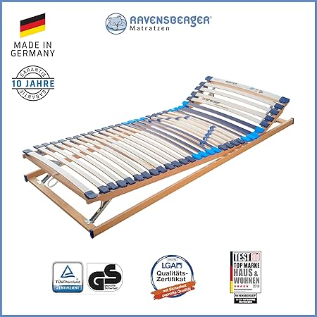 RAVENSBERGER MEDITOP 30-Leisten-Buche-Lattenrahmen | 5-Zonen-Buche-Lattenrahmen | Verstellbar | MADE IN GERMANY - 10 JAHRE GA