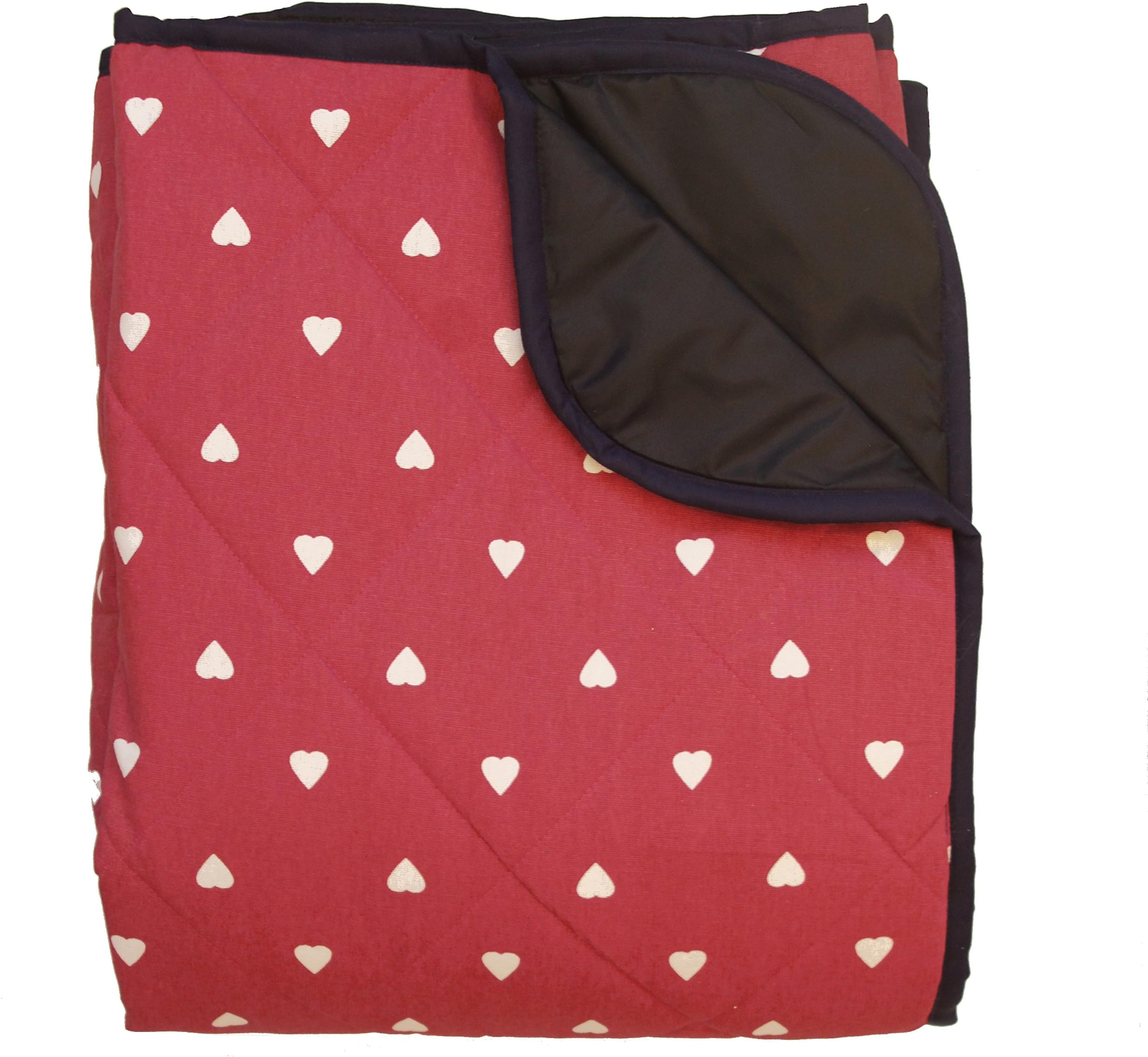Extra Large Padded Picnic Blanket - Red with White Hearts