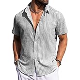 Sailwind Men's Casual Button Down Shirts Short Sleeve Striped Beach Summer Vacation Shirt with Pocket