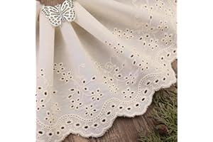 SEWDIYTR Embroidery Eyelet Lace Trim Vintage Beige Cotton Lace Trim for Sewing,Clothes,Apron (5.5inch/14cm 3yards)