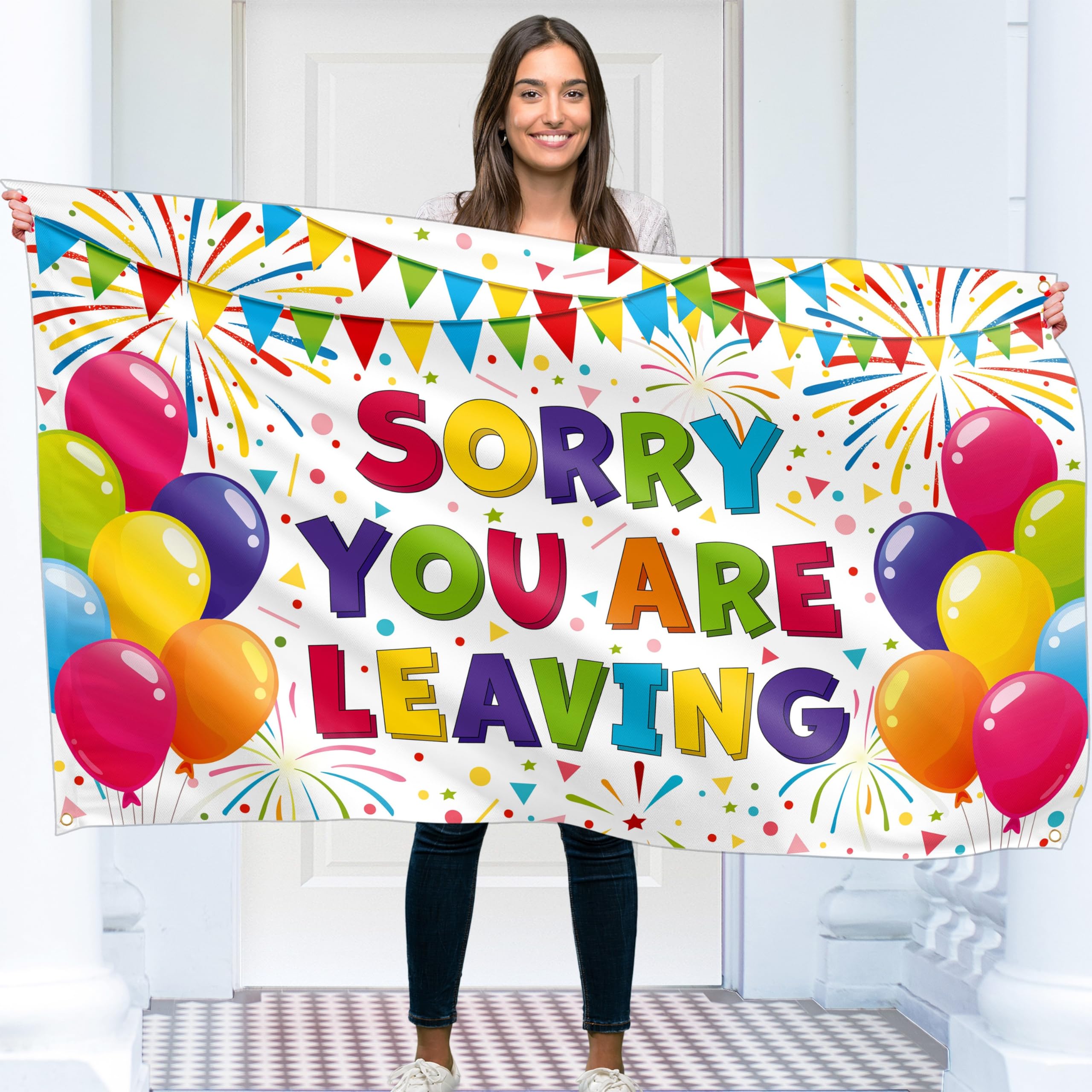 Good Luck Banner - Sorry Your Leaving Decorations 5ft x 3ft - We Will Miss You Goodbye Farewell Banner (White)