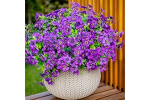 AXYLEX Artificial Flowers for Outdoors Fake Plants - 16 Bundles Fake Plants UV Resistant No Fade Faux Plastic Greenery Home Garden Porch Patio Decoration Office Indoor (Purple)