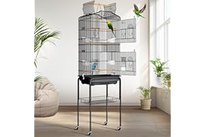 VIVOHOME 64 Inch Bird Cage with Play Top and Rolling Stand for Parrots Conures Lovebird Cockatiel Parakeets Black