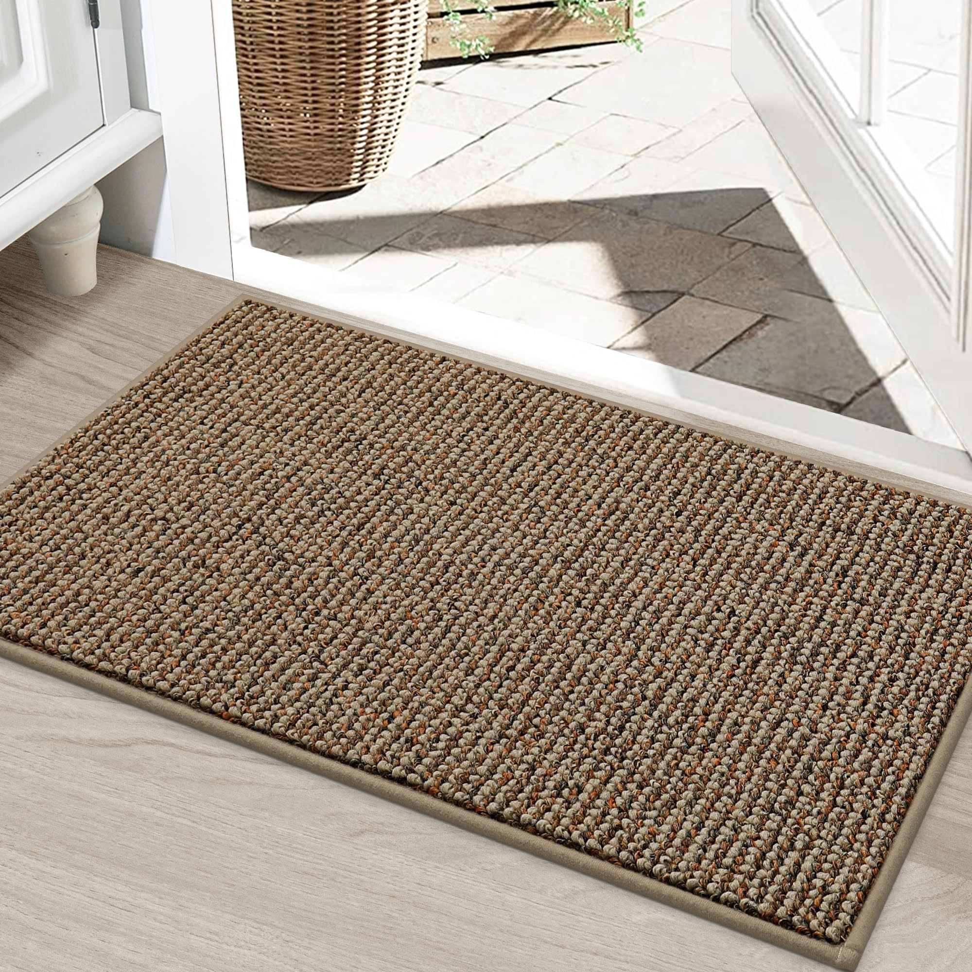 BEQHAUSE Doormat Indoor 60x90 cm, Dirt Trapper Door Mats Non-Slip, Low-Profile Indoor Mats, Resist Dirt Floor Mat Washable Entrance Mat for Front Back Door, Entryway, Hallway, Beige