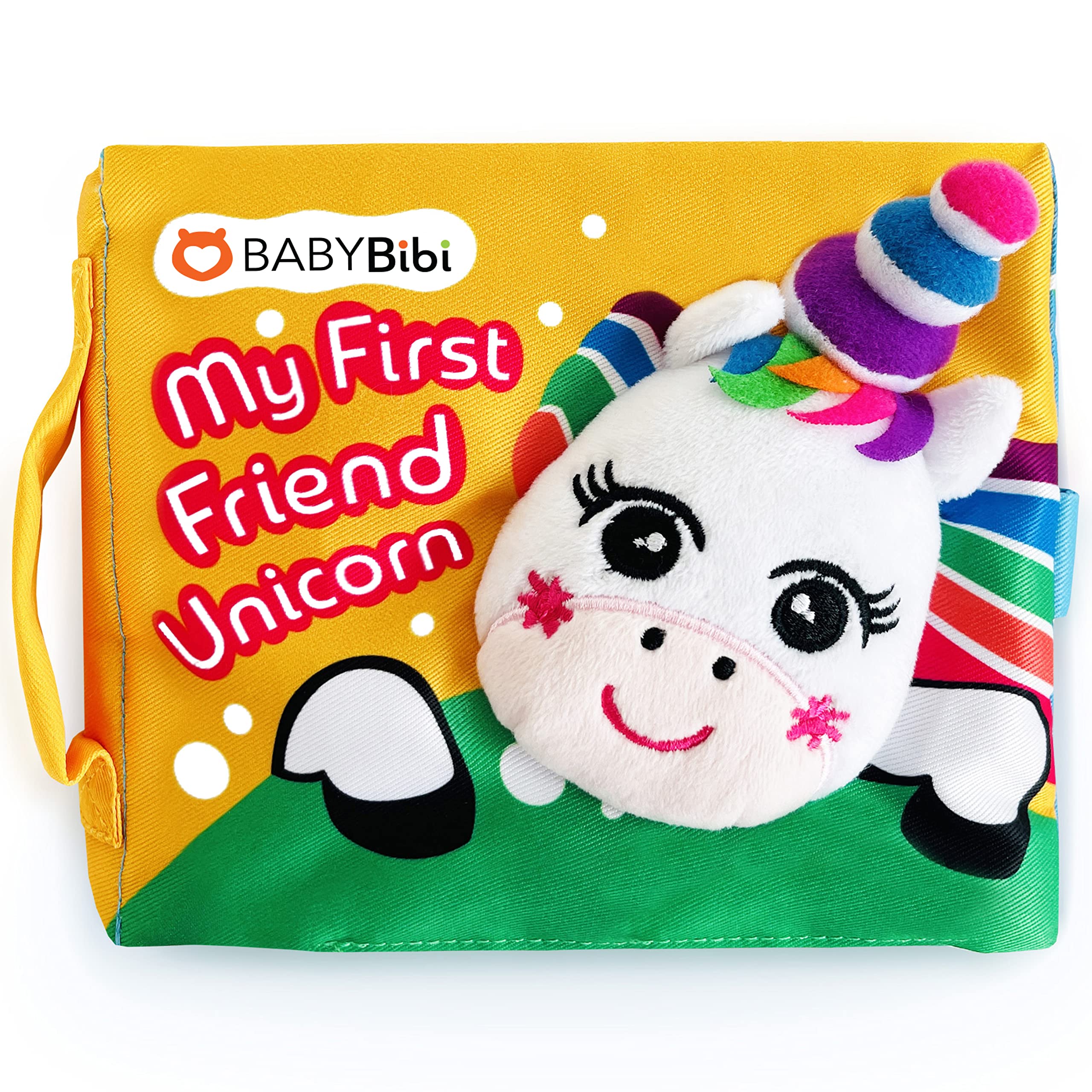 Unicorn Baby Soft Book - Tummy Time Baby Toys for 3-6-12 Months Babies with Touch & Feel Sparrow, Leaf, Mirror & Squeezing Flower - Soft Cloth Crinkle Books for Infants