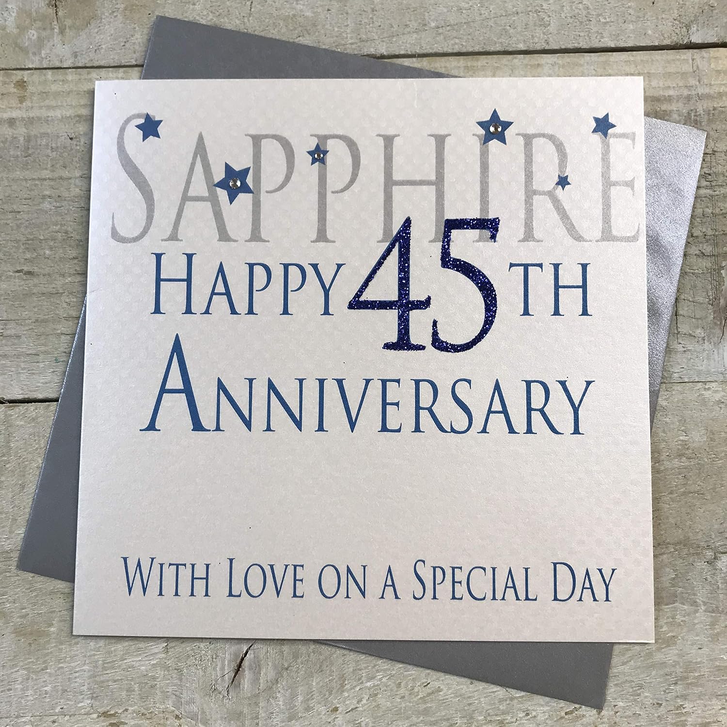 WHITE COTTON CARDS Sapphire Happy 45th Love On A Special Day, Handmade Anniversary Card (Code AW45), 16cm x 16cm