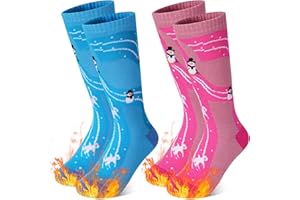 GRPSKCOS Kids Ski Socks 2 Pairs Girls Warm Thick Snow Socks for 3-12 Years Boys Girls