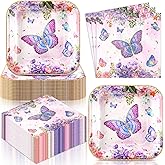 Funnymoom 72 Pcs Spring Butterfly Party Supplies for 36 Guests 7'' Purple Butterfly Paper Plates and Napkins Disposable Dessert Plates Tableware Decorations for Spring Holiday Party Favors