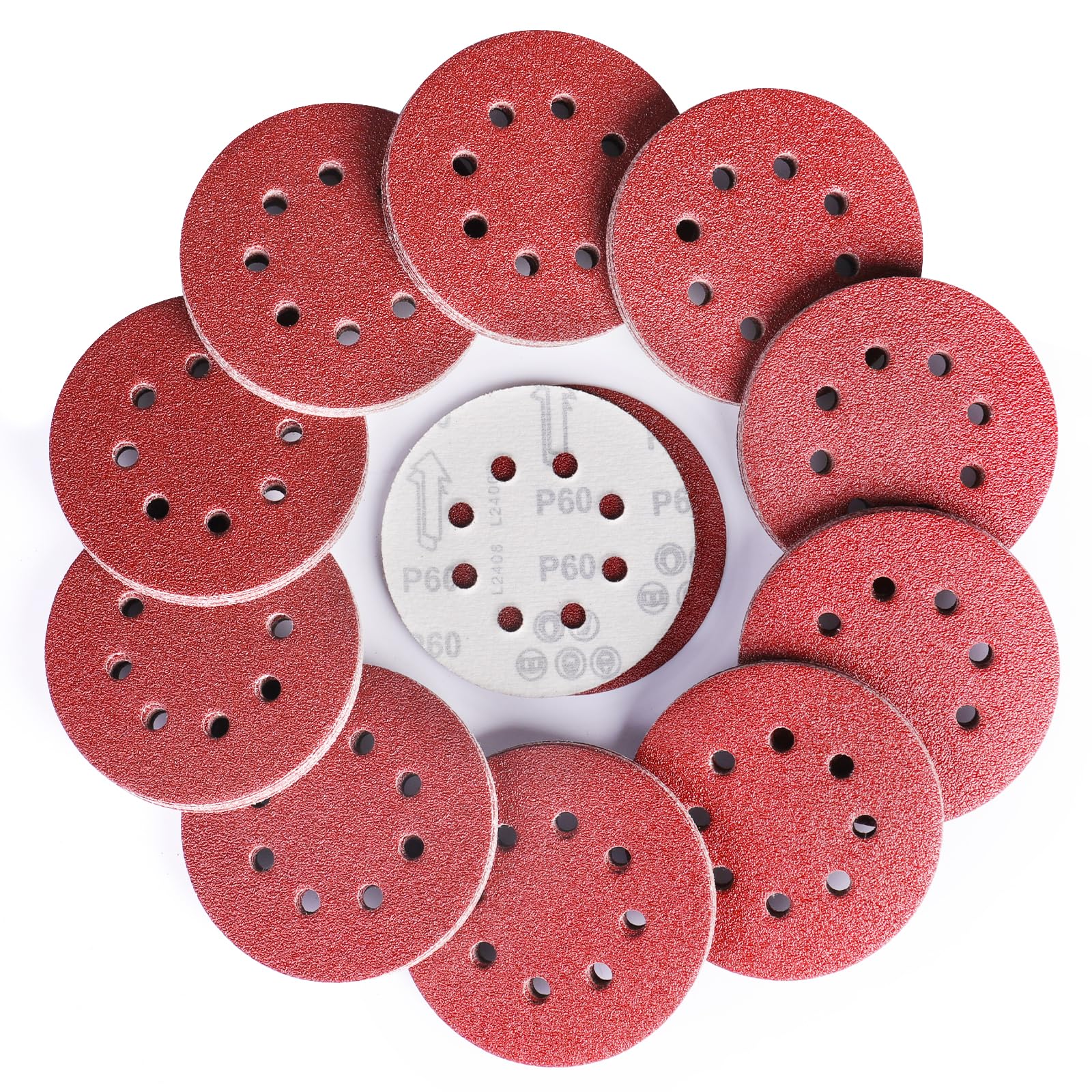 Sruhrak 80 Pcs Sanding Discs, 125mm Sanding Pads Set Hook and Loop 60 Grits Sandpaper for Random Orbital Sander — image 1