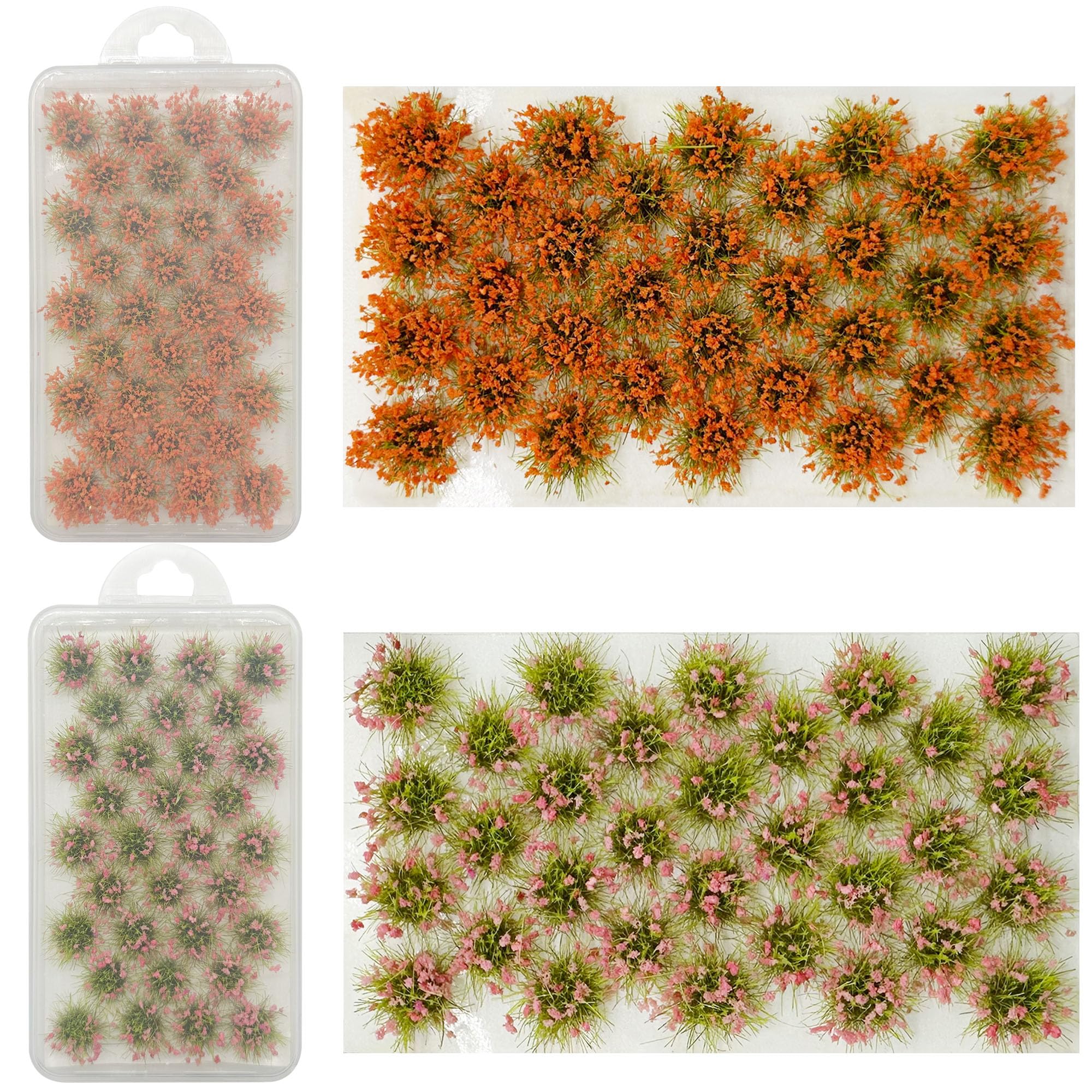 Woohome Artificial Grass Tufts, 64 PCS Railway Pink & Orange Bushy Tuft Flower Cluster Vegetation Groups for DIY Building Model Train Landscape Railroad Scenery