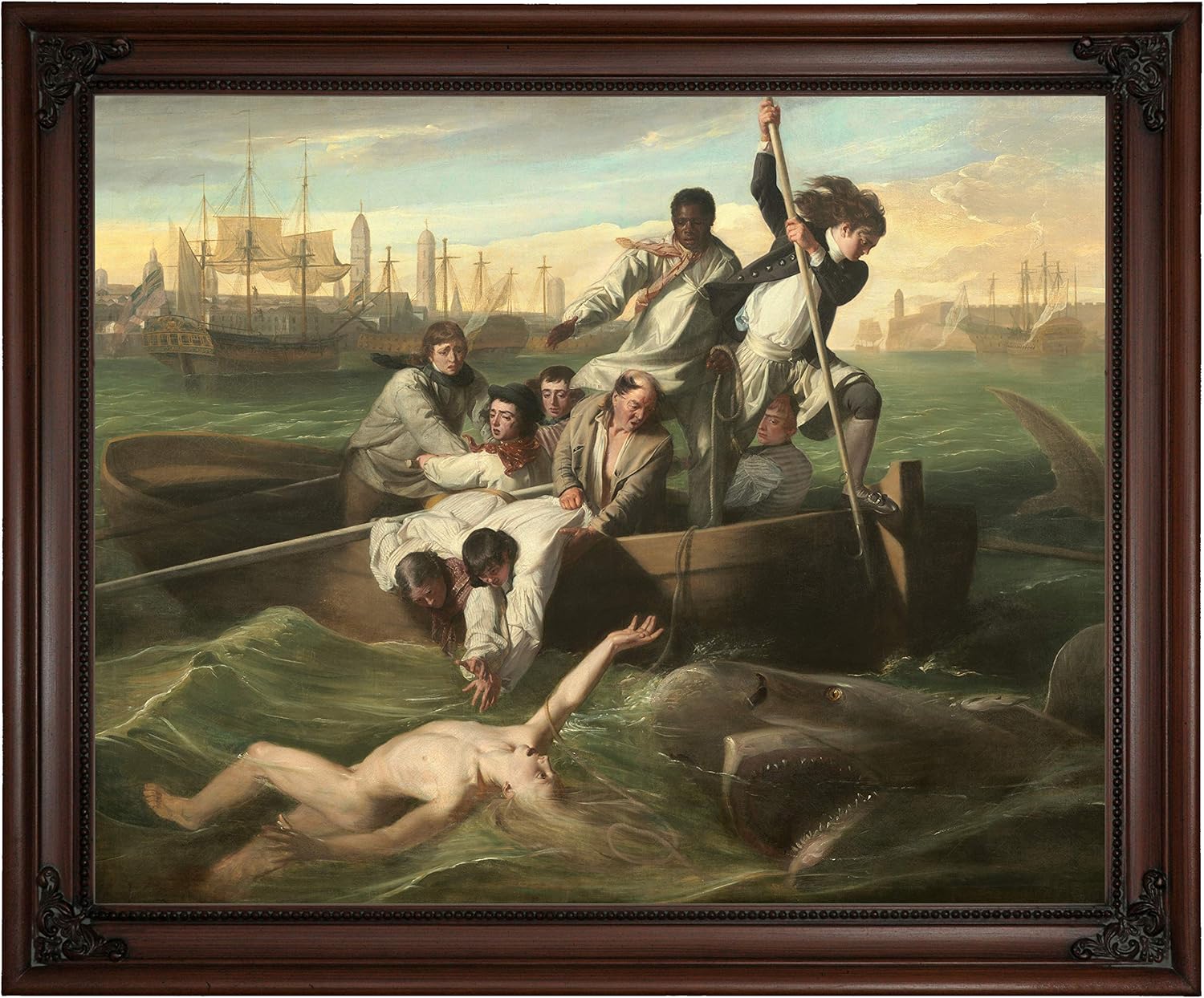 Historic Art Gallery Watson and The Shark 1778 by John Singleton Copley Framed Canvas Print, Size 16x20, Brown