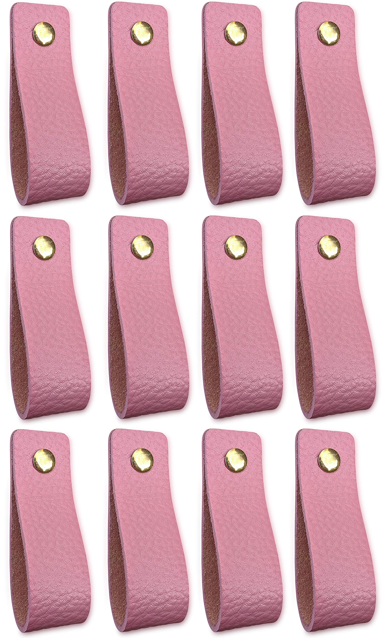 Brute Strength - Leather Handles for Furniture - Old Pink - 12 pcs - 16,5 x 2,5 cm - Cabinet Handle, Door Handle for Kitchen, Bathroom, cabinets, Dresser, Wood