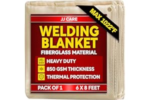 JJ CARE Welding Blanket - 6ft x 8ft, 850GSM Fiberglass Welding Blanket for Smokers with Brass Grommets, Heavy Duty Fireproof Welders Mat for Industrial, Smoker, Grill and Camping